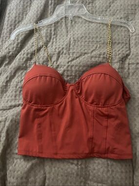 Julia by Love Gold-Chain Strap Crop Bustier in Rust Orange